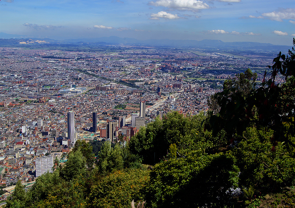 A vista of north-west Bogotá under blue skies