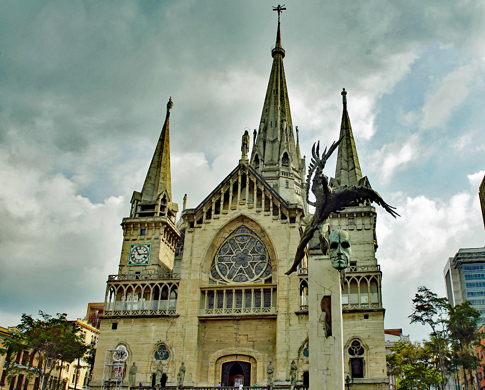 Manizales Cathedral The front of the Manizales cathedral under cloudy skies