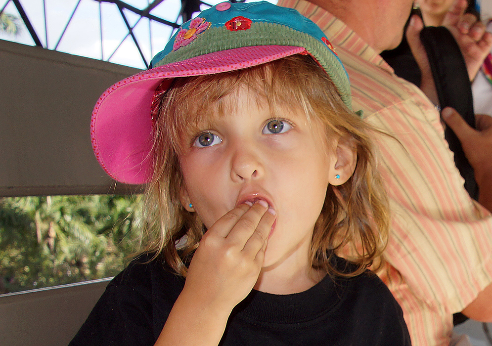 A mouth full of fruit for a small child's mouth