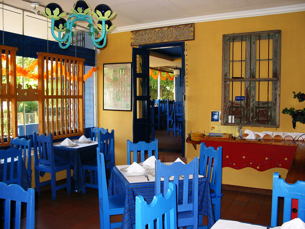 Colombia restaurant with blue chairs