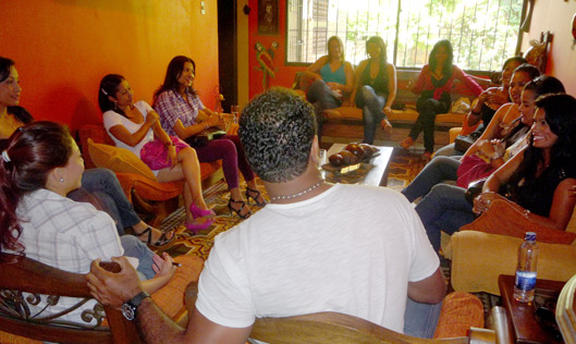 A small group of Colombian women meeting one black man during an International Introductions romance tour