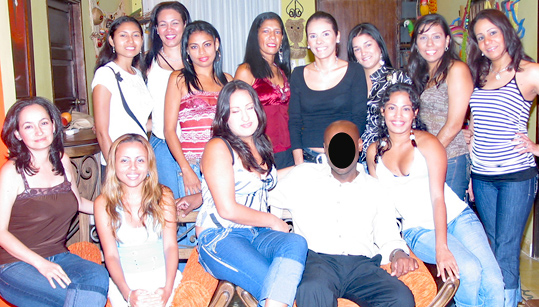 A small group of Colombian women meeting one black man during an International Introductions romance tour