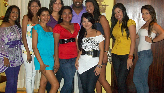 A small group of Colombian women meeting one black man during an International Introductions romance tour