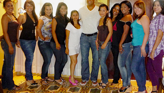 A small group of Colombian women meeting one black man during an International Introductions romance tour