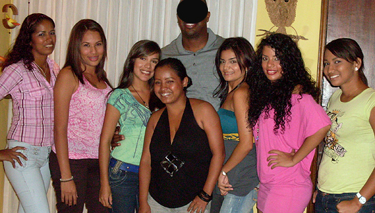 A small group of Colombian women meeting one black man during an International Introductions romance tour