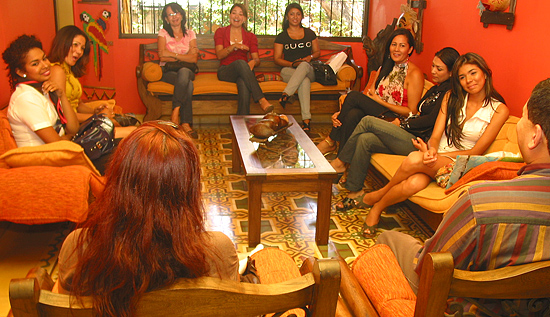 A small group of women meeting one man during a romance tour