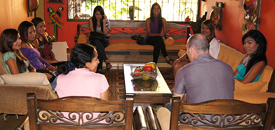 A small group of women meeting one man during a romance tour