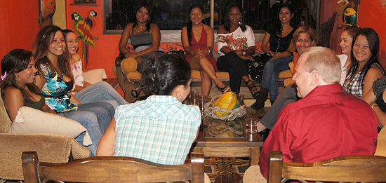 A small group of women meeting one man during a romance tour