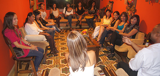 A small group of women meeting one man during a romance tour