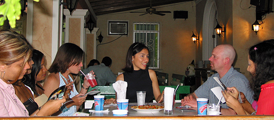 A small group of women meeting one man during a romance tour