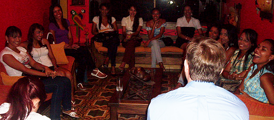 A small group of women meeting one man during a romance tour