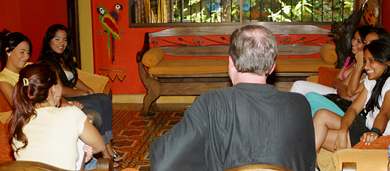 A small group of women meeting one man during a romance tour