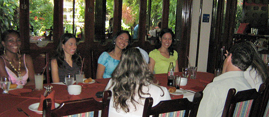 A small group of women meeting one man during a romance tour