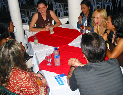 A small group of women meeting one man during a romance tour