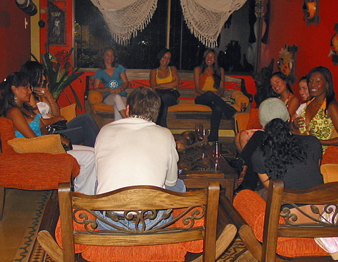 A small group of women meeting one man during a romance tour