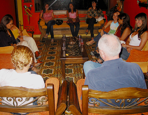 A small group of women meeting one man during a romance tour