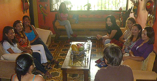 A small group of women meeting one man during a romance tour