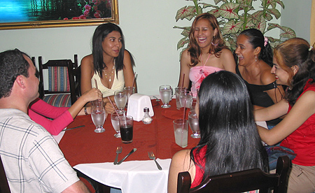 A small group of women meeting one man during a romance tour