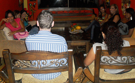 A small group of women meeting one man during a romance tour