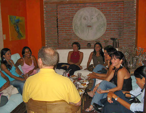 A small group of women meeting one man during a romance tour