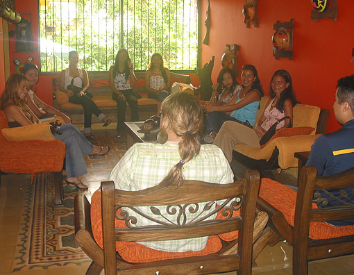 A small group of women meeting one man during a romance tour