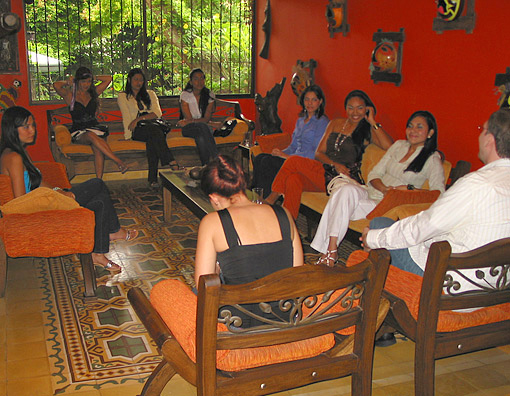 A small group of women meeting one man during a romance tour