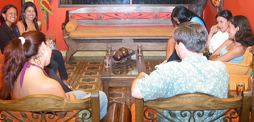 A small group of women meeting one man during a romance tour