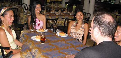 A small group of women meeting one man during a romance tour