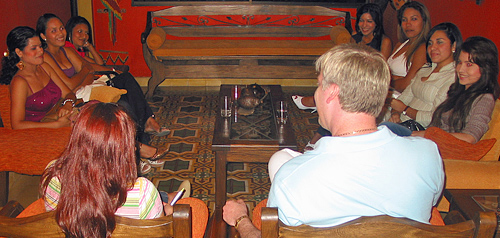 A small group of women meeting one man during a romance tour