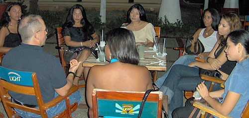 A small group of women meeting one man during a romance tour