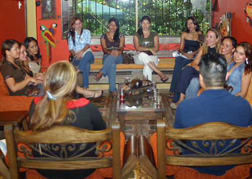 A small group of women meeting one man during a romance tour