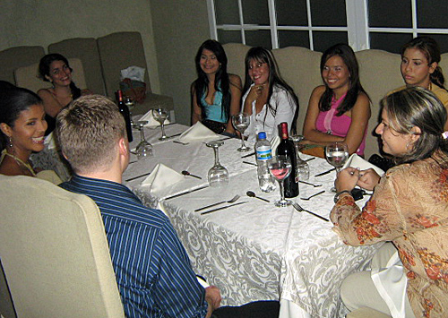 A small group of women meeting one man during a romance tour