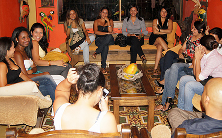 A small group of women meeting one man during a romance tour