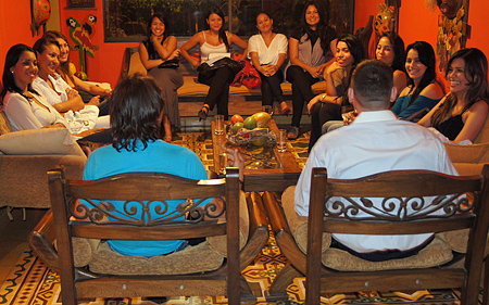 A small group of women meeting one man during a romance tour