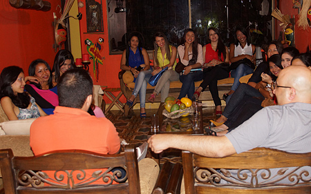 A small group of women meeting one man during a romance tour