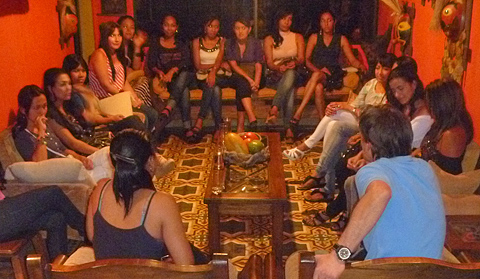 A small group of women meeting one man during a romance tour