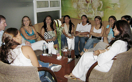 A small group of women meeting one man during a romance tour