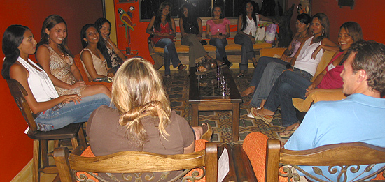 A small group of women meeting one man during a romance tour