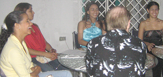 A small group of women meeting one man during a romance tour