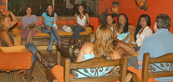 A small group of women meeting one man during a romance tour