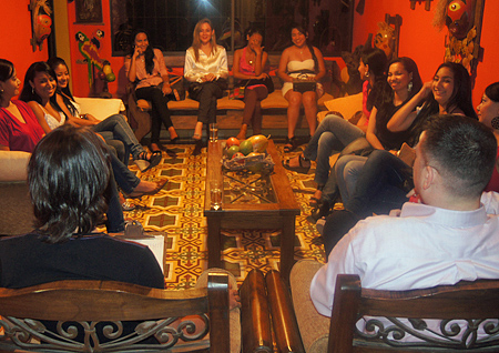 A small group of women meeting one man during a romance tour