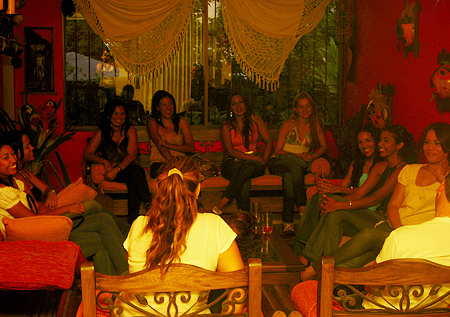 A small group of women meeting one man during a romance tour