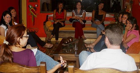 A small group of women meeting one man during a romance tour