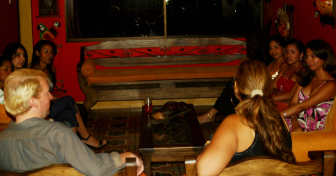 A small group of women meeting one man during a romance tour