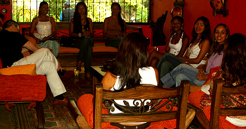 A small group of women meeting one man during a romance tour