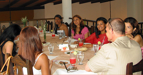 A small group of women meeting one man during a romance tour