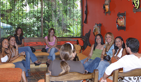 A small group of women meeting one man during a romance tour