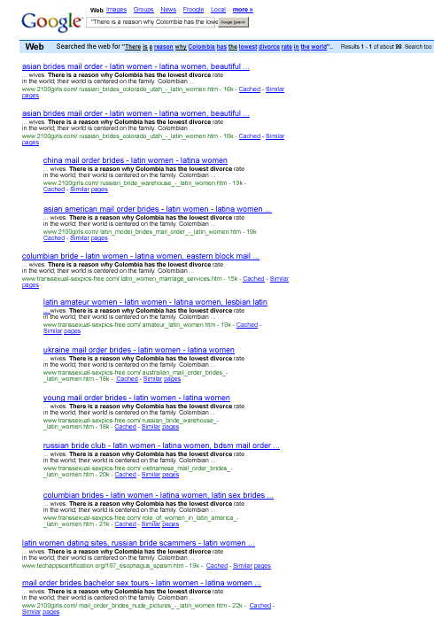 South American Marriage Agency Theft Copy of Google ranking page of a marriage agency that stole International Introductions text