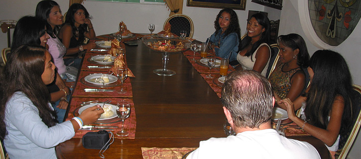 A small group of women meeting one man during a romance tour