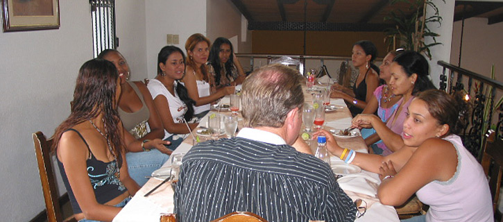 A small group of women meeting one man during a romance tour